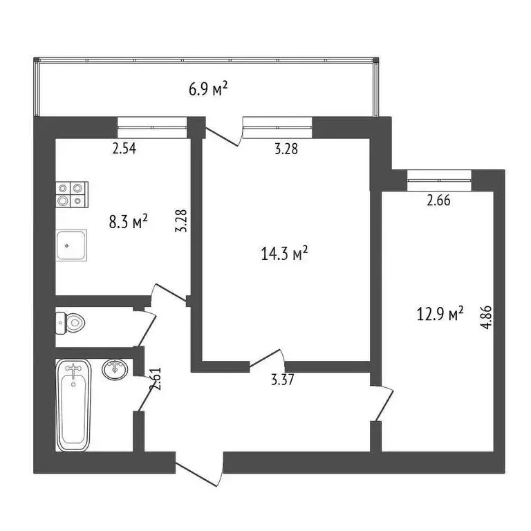 2-комнатная квартира: Тюмень, улица Александра Матросова, 1 (46.9 м) - Фото 1