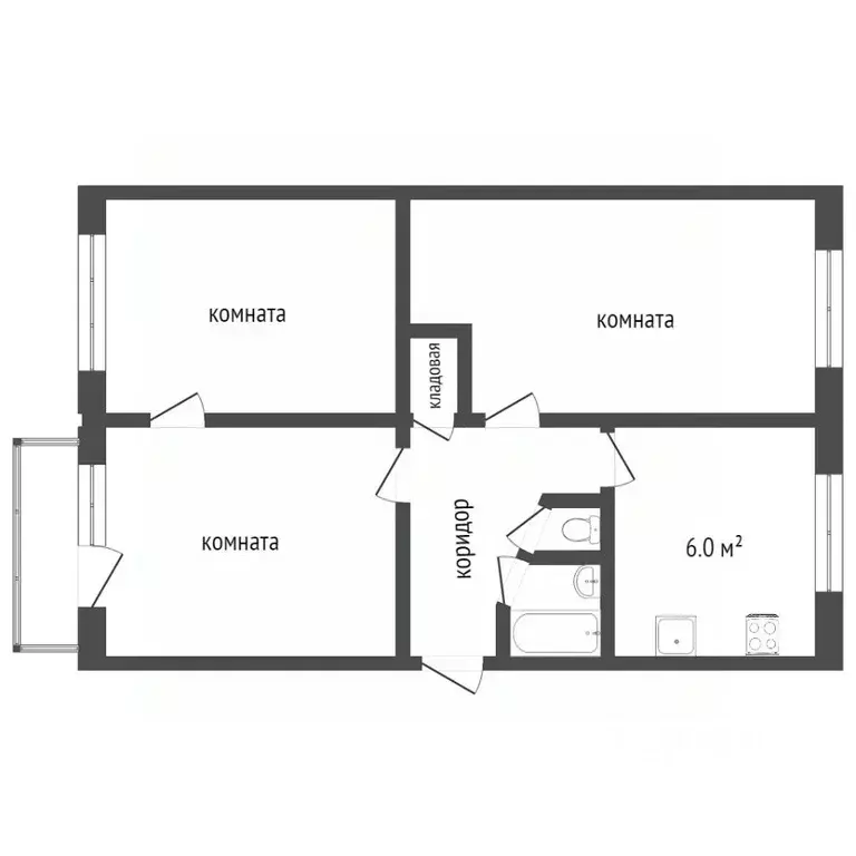 3-к кв. Воронежская область, Воронеж ул. Остужева, 44 (59.1 м) - Фото 1