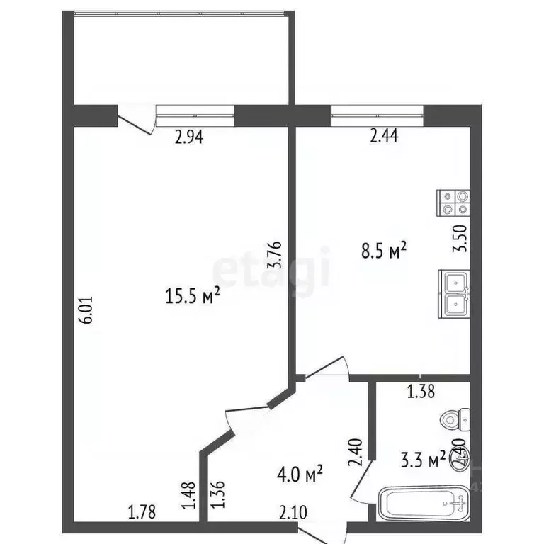 1-к кв. Архангельская область, Коряжма ул. Набережная им. Н. ... - Фото 2