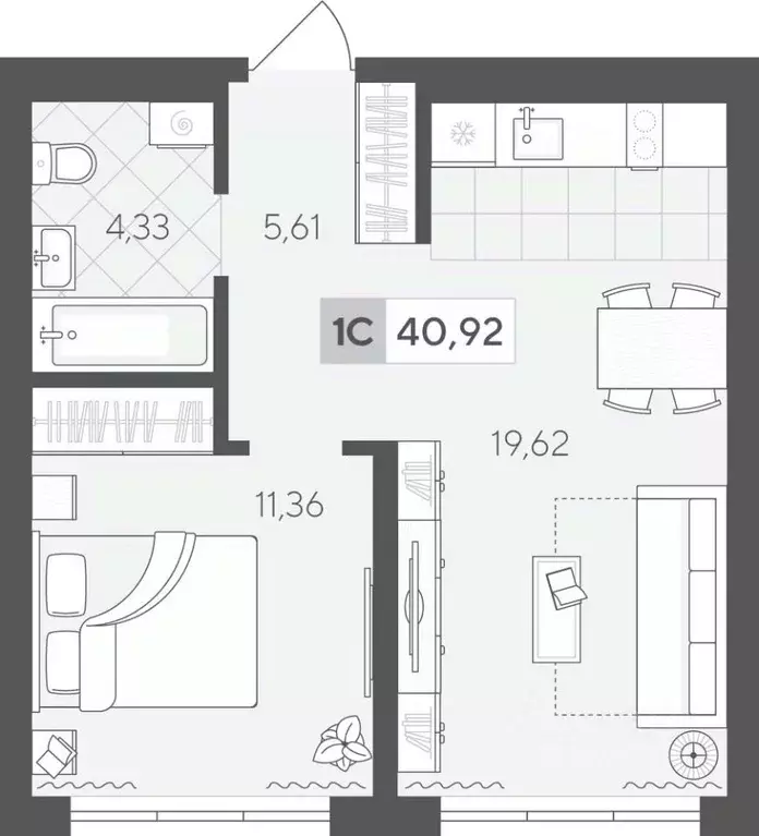 1-к кв. Тюменская область, Тюмень ул. Сергея Корепанова, 34 (40.92 м) - Фото 1