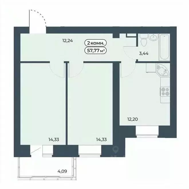 2-к кв. Красноярский край, Красноярск ул. Светлова, 12 (57.77 м) - Фото 1