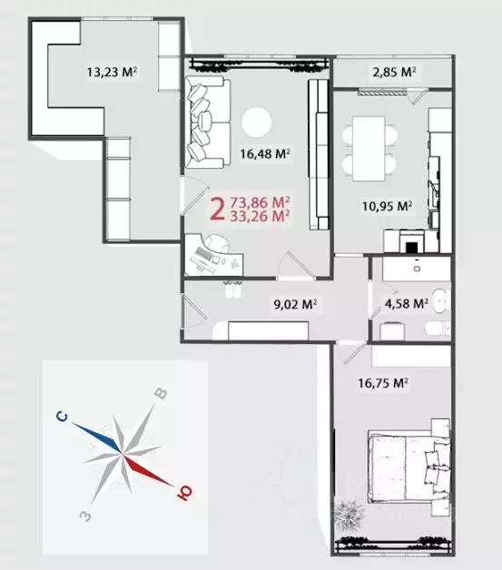 3-к кв. Тверская область, Тверь бул. Гусева, 46 (73.3 м) - Фото 1