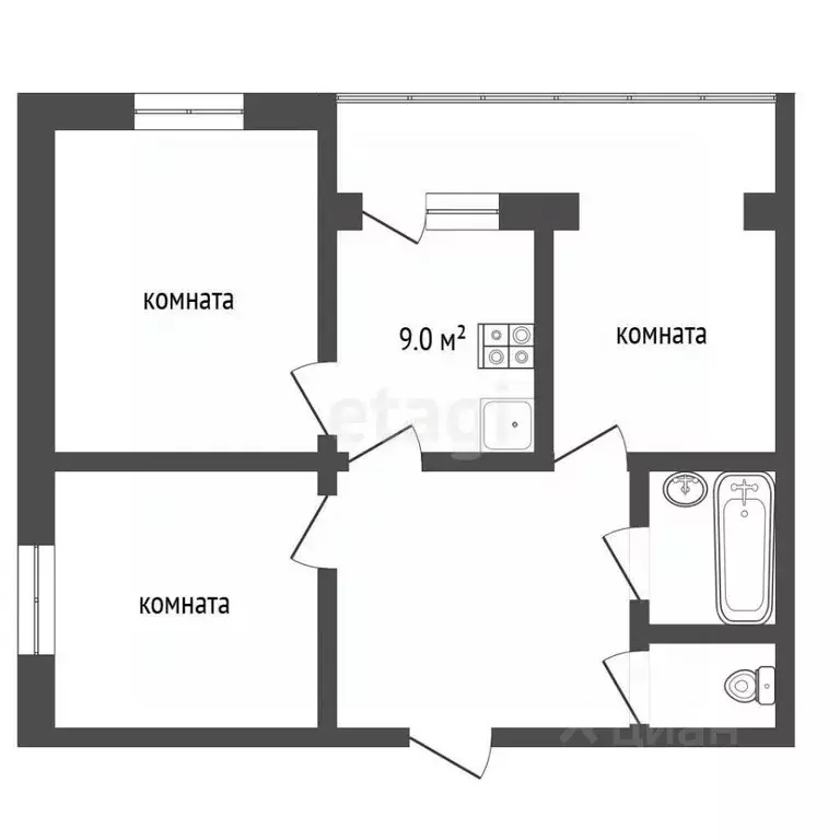 2-к кв. Ярославская область, Рыбинск просп. Мира, 29 (50.2 м) - Фото 2