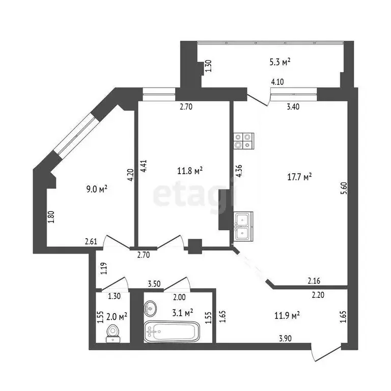 2-комнатная квартира: Тюмень, улица Василия Гольцова, 3 (56.1 м) - Фото 0