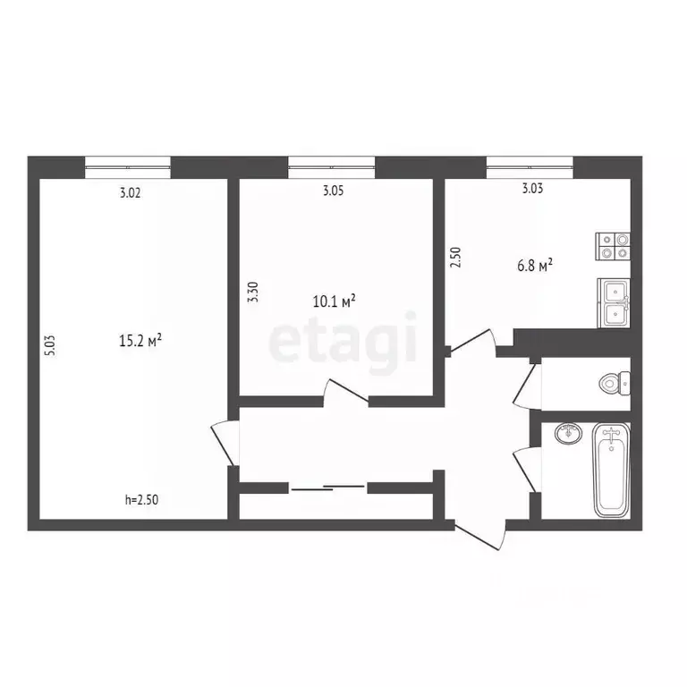 2-к кв. Ямало-Ненецкий АО, Ноябрьск просп. Мира, 78 (44.6 м) - Фото 2