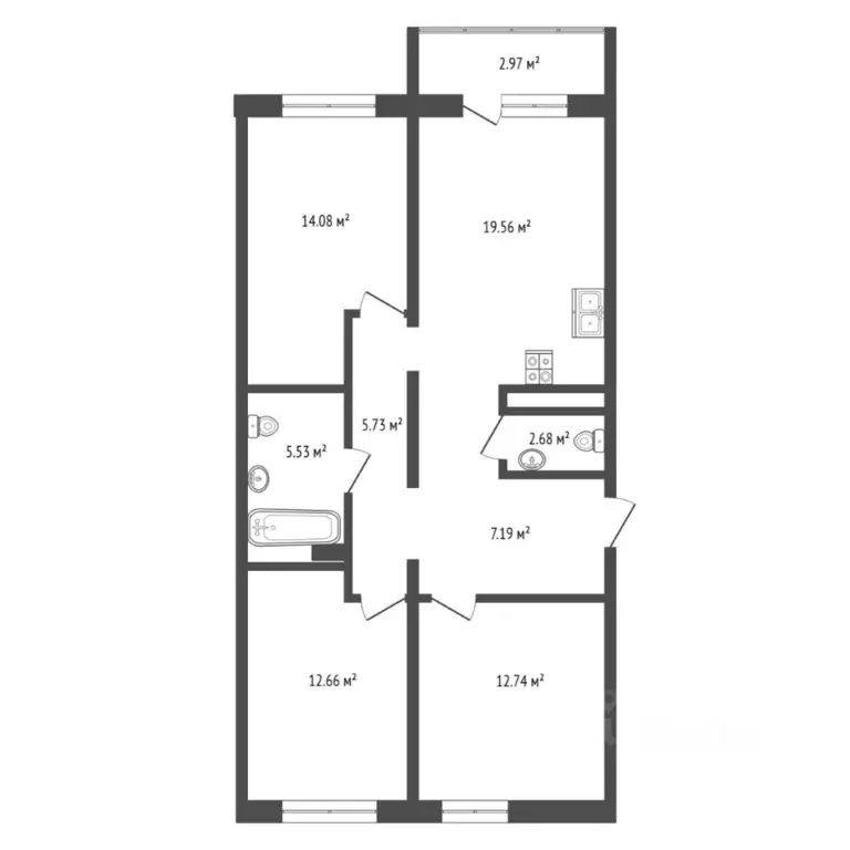 3-к кв. Тюменская область, Тюмень ул. Анатолия Клиндюка, 3 (83.0 м) - Фото 2
