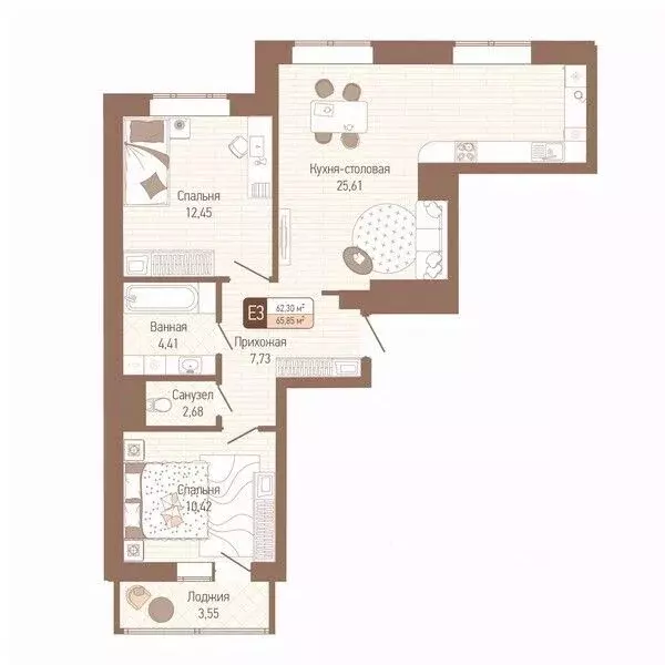 2-к кв. Тульская область, Тула Кулик жилой комплекс (64.08 м) - Фото 0