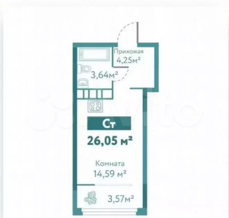 Квартира-студия, 26,3 м, 8/10 эт. - Фото 0