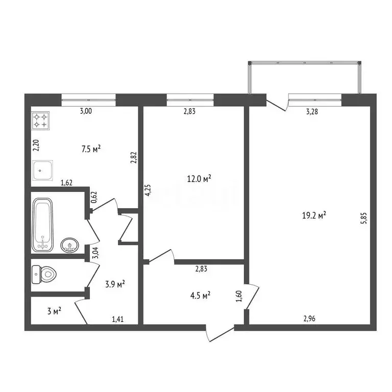 2-комнатная квартира: Благовещенск, Студенческая улица, 45 (52.2 м) - Фото 1