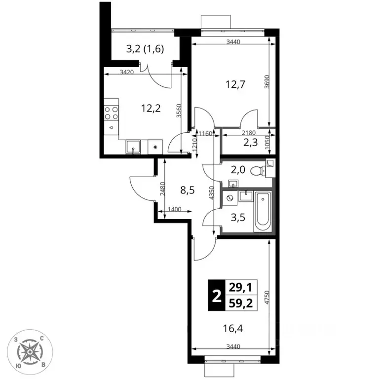 2-к кв. Московская область, Химки Подрезково мкр, 1-й Шереметьевский ... - Фото 1