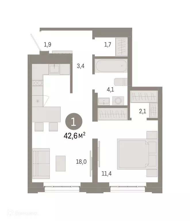 Продаётся 1-к квартира, 42.6 м - Фото 0
