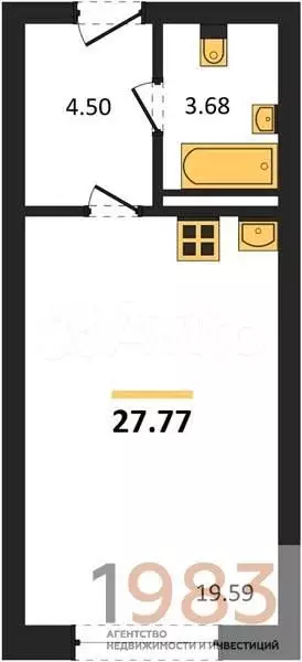 Квартира-студия, 27,8 м, 6/8 эт. - Фото 0
