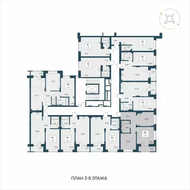 2-к. квартира, 53,5 м, 9/9 эт. - Фото 1