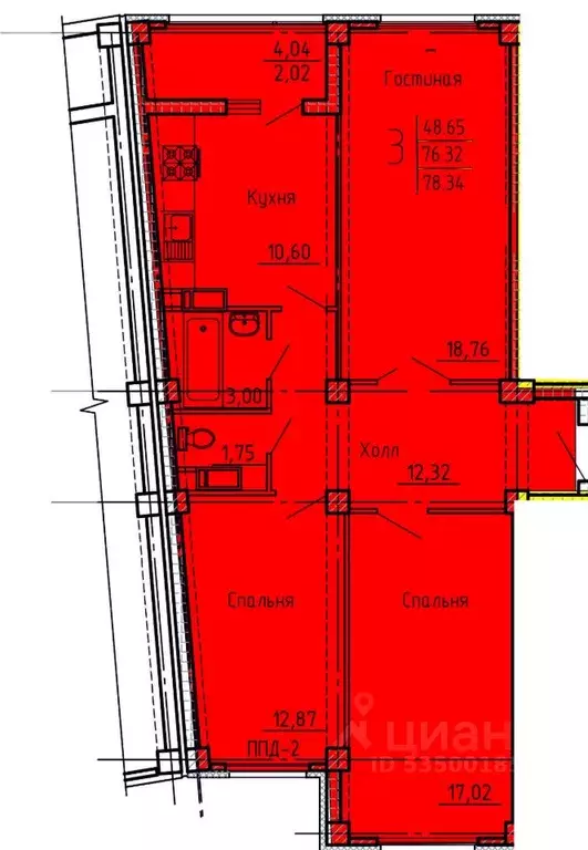 3-к кв. Пензенская область, Пенза ул. Генерала Глазунова, 6 (78.34 м) - Фото 1