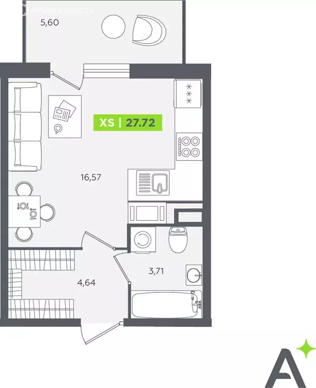 Квартира-студия: Кудрово, Солнечная улица, 10к2 (26.3 м) - Фото 1