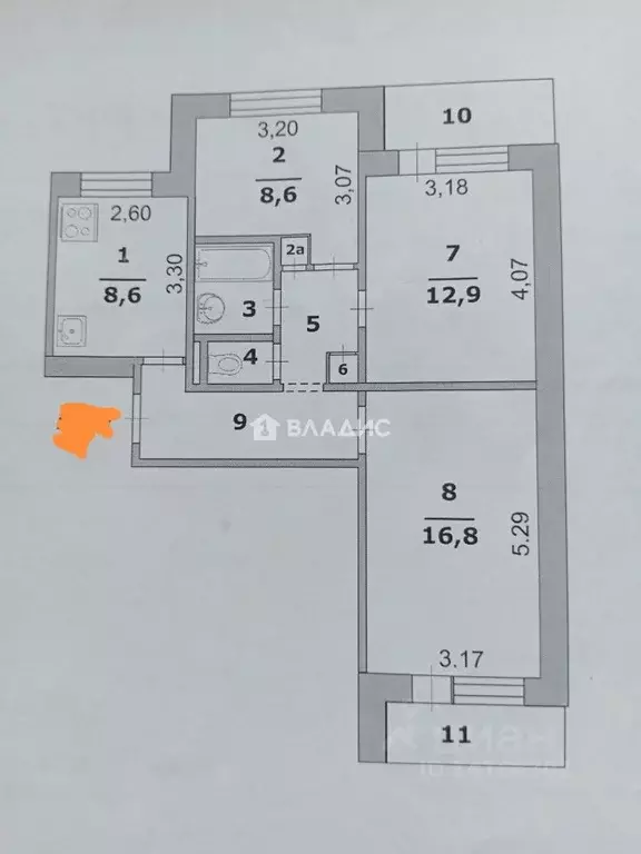 3-к кв. Белгородская область, Белгород ул. Мокроусова, 19 (61.2 м) - Фото 2