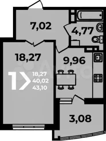1-к. квартира, 43,1 м, 13/19 эт. - Фото 1