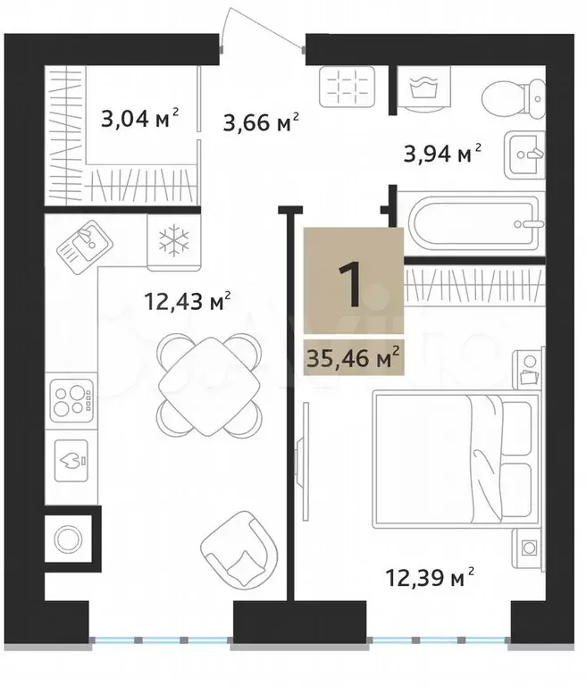 1-к. квартира, 35,5 м, 5/10 эт. - Фото 1