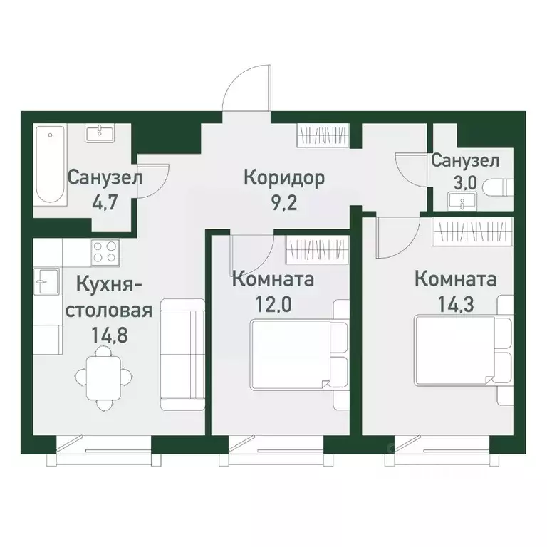 2-к кв. Челябинская область, Челябинский городской округ, пос. ... - Фото 1