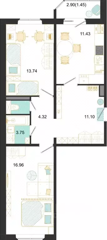 2-к кв. Московская область, Домодедово ул. Текстильщиков, 45 (61.76 м) - Фото 1