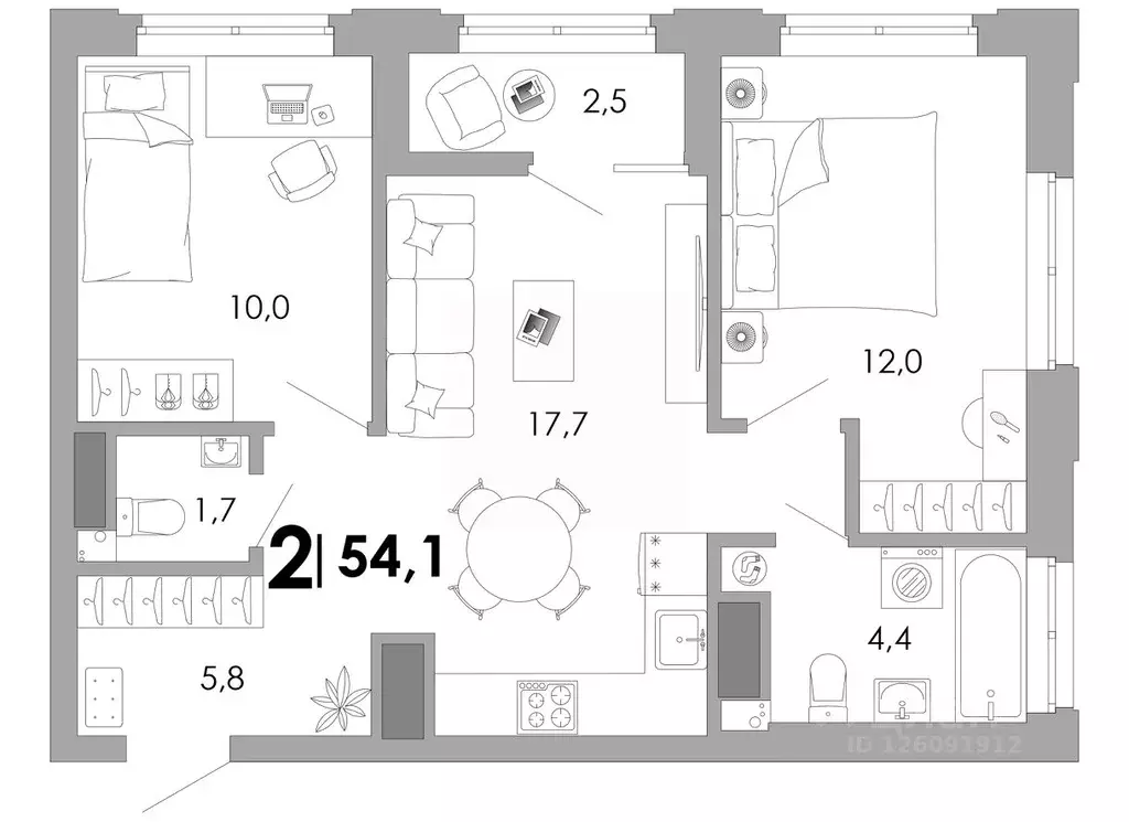 2-к кв. Владимирская область, Владимир Уно жилой комплекс (54.12 м) - Фото 1