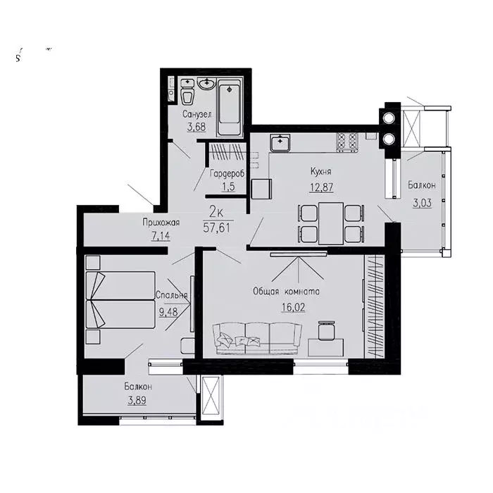 2-к кв. Ставропольский край, Пятигорск Скачки мкр,  (57.61 м) - Фото 1