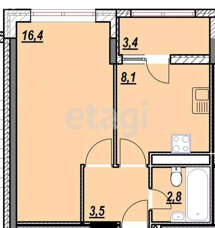 1-комнатная квартира: Анапа, Промышленная улица, 11В (34.3 м) - Фото 0
