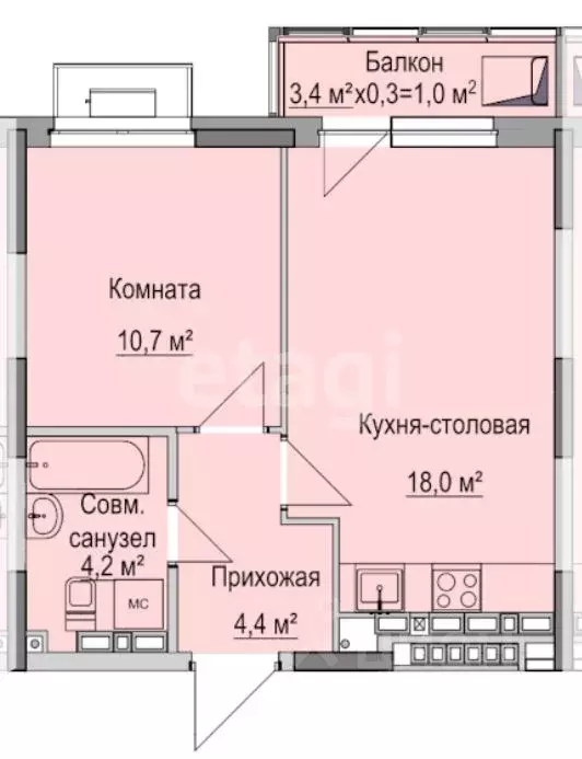 1-к кв. Удмуртия, Ижевск ул. Ключевой Поселок, 83А (40.7 м) - Фото 1