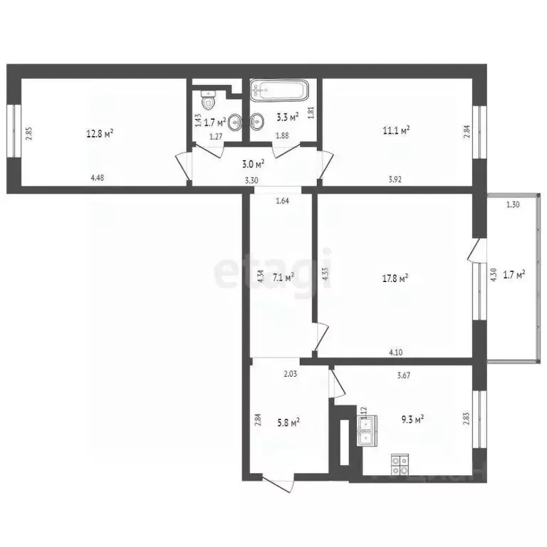 3-к кв. Калининградская область, Калининград ул. Старшины Дадаева, 59 ... - Фото 2