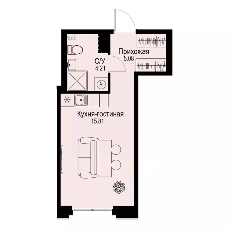 Студия Санкт-Петербург ул. Профессора Попова, 38 (25.1 м) - Фото 0