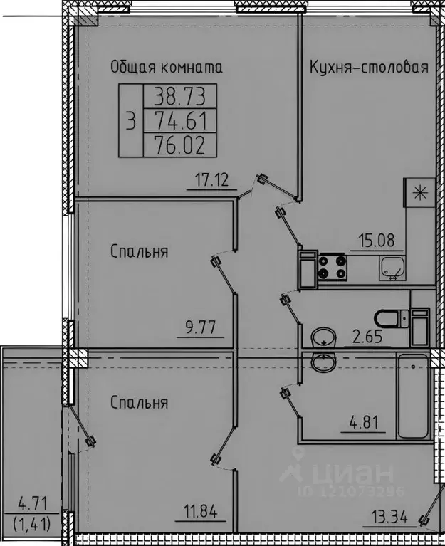 3-к кв. Пензенская область, Пенза ул. 65-летия Победы, 27 (74.6 м) - Фото 1