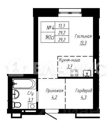 Студия Алтайский край, Барнаул ул. Чернышевского, 189к3 (29.2 м) - Фото 2