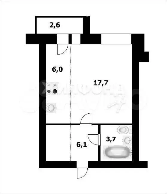 Квартира-студия, 33,6 м, 4/13 эт. - Фото 0