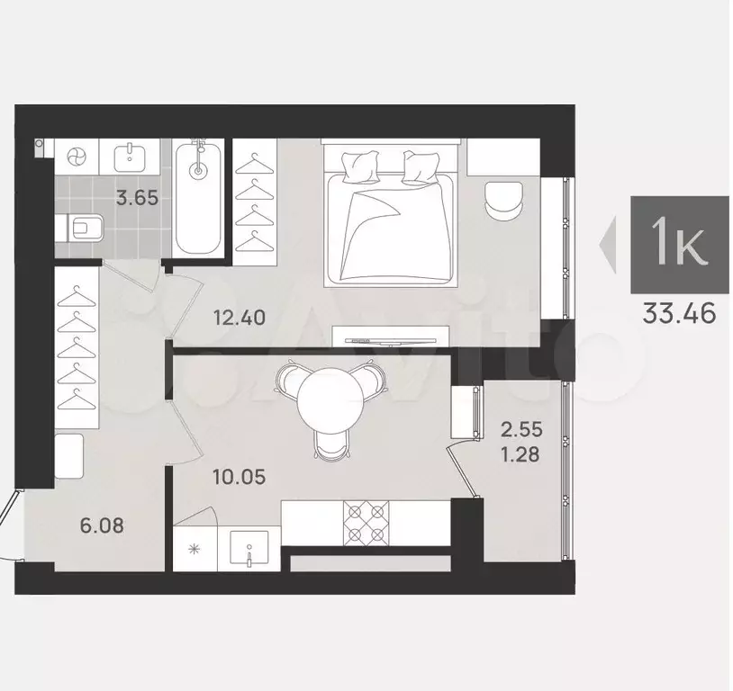 1-к. квартира, 33,5 м, 4/9 эт. - Фото 1