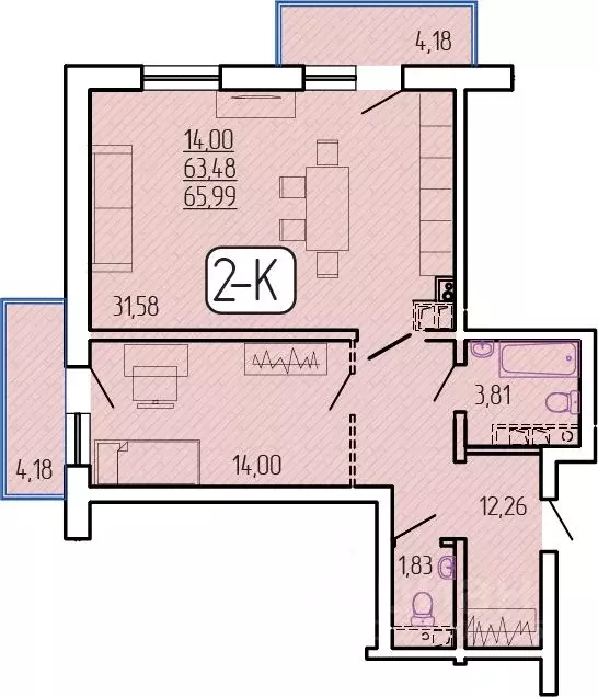 2-к кв. Бурятия, Улан-Удэ 140А мкр,  (65.99 м) - Фото 1