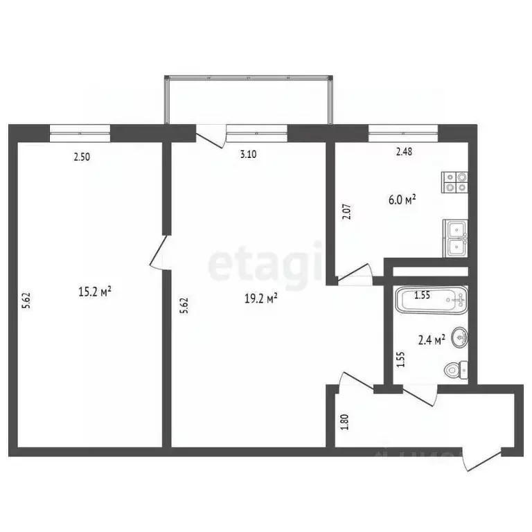 2-к кв. Самарская область, Самара ул. Гагарина, 41 (46.0 м) - Фото 1