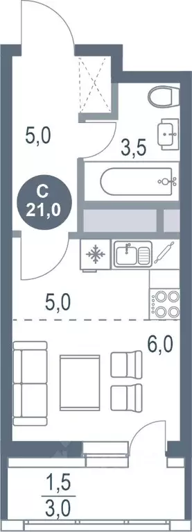 Студия Московская область, Котельники Новые Котельники мкр, 11 (21.0 ... - Фото 1