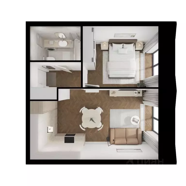 1-к кв. Татарстан, Казань Ботаническая 3 жилой комплекс, 2 (41.9 м) - Фото 2