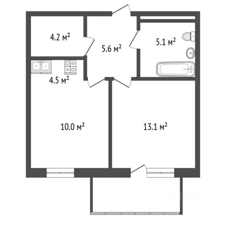 1-к кв. Тюменская область, Тюмень Профсоюзная ул., 55 (42.3 м) - Фото 2