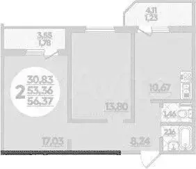 2-к. квартира, 56,4м, 1/8эт. - Фото 1