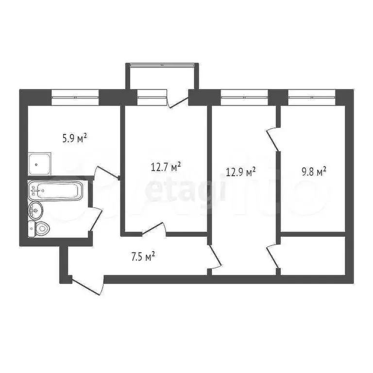 3-к. квартира, 54 м, 2/5 эт. - Фото 0