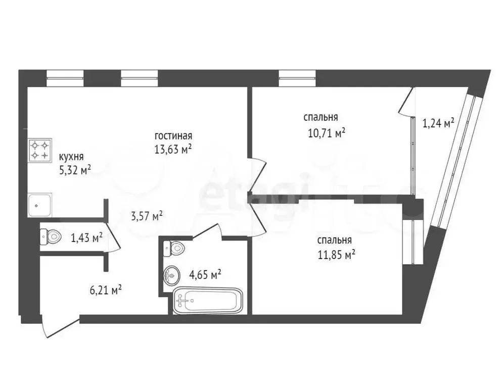 3-к. квартира, 59,8 м, 6/8 эт. - Фото 0