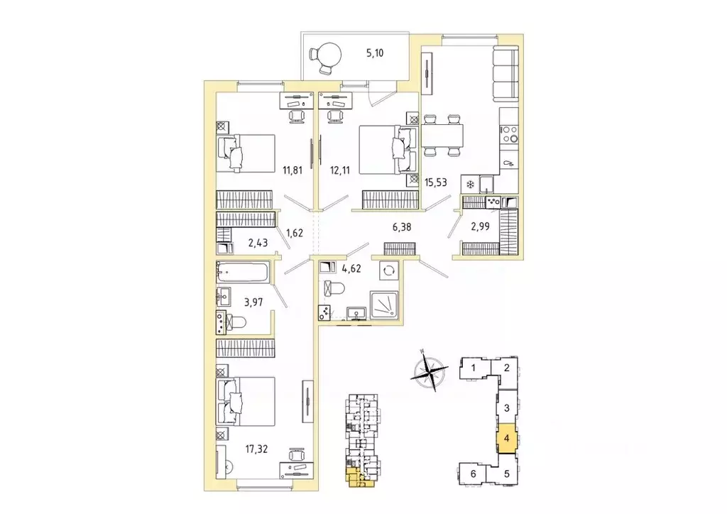 3-к кв. Ленинградская область, Гатчина Въезд мкр,  (81.33 м) - Фото 1