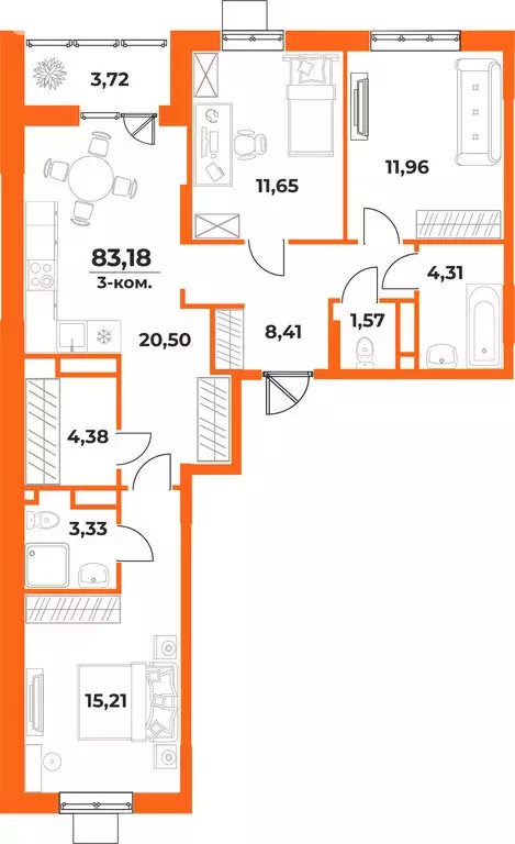 3-комнатная квартира: Хабаровск, Железнодорожный район (83.18 м) - Фото 1