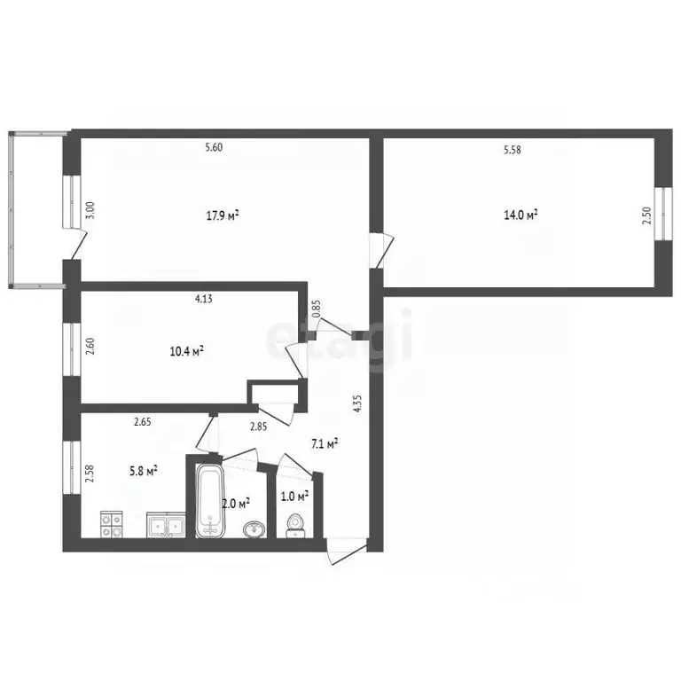 3-к кв. Башкортостан, Стерлитамак ул. Худайбердина, 72 (58.5 м) - Фото 2