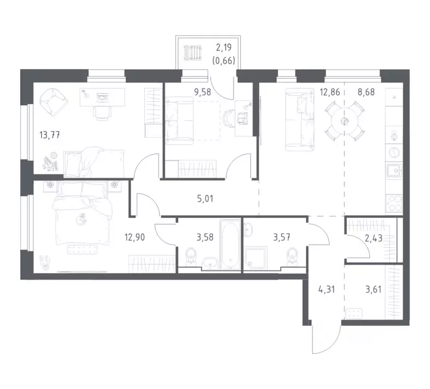 3-к кв. Приморский край, Владивосток ул. Нейбута (80.96 м) - Фото 1