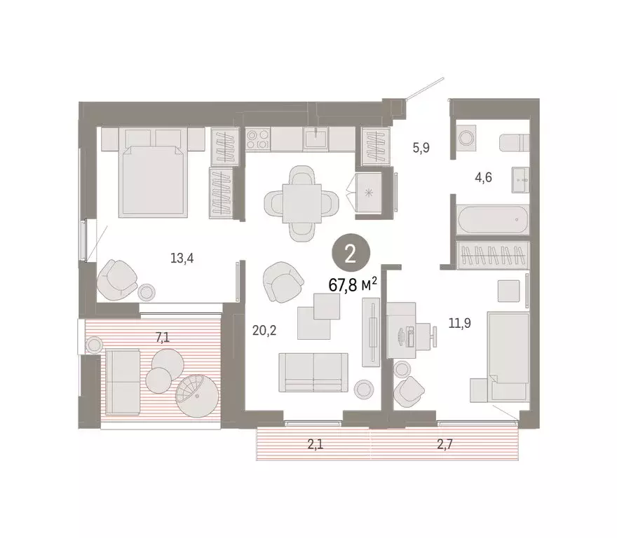 2-комнатная квартира: Екатеринбург, улица Гастелло, 19А (67.83 м) - Фото 1