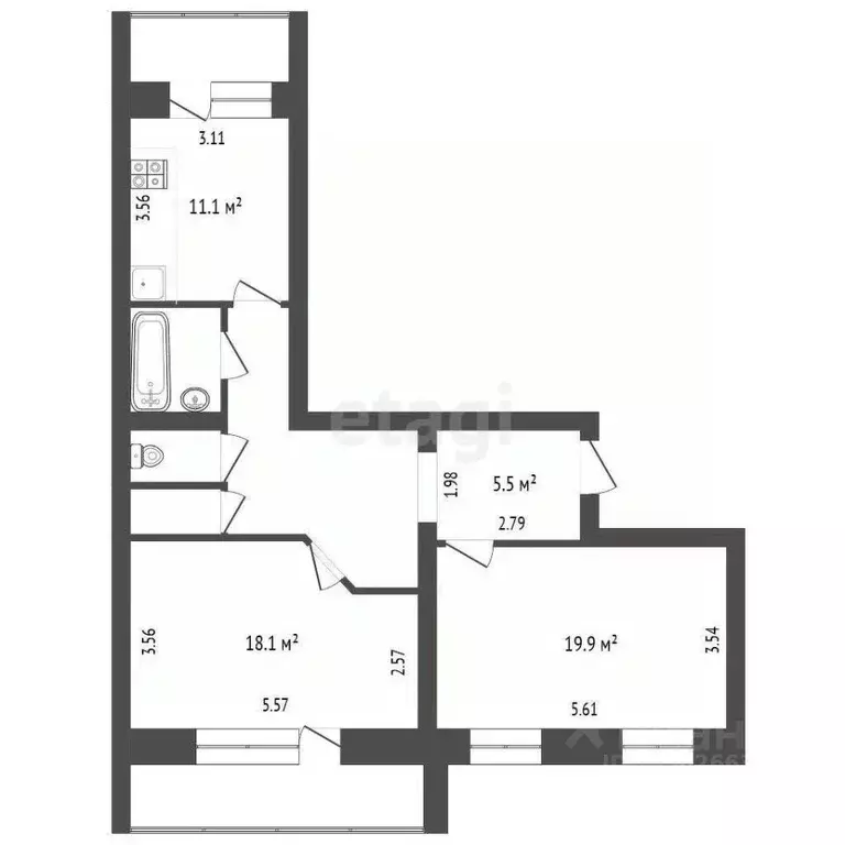 2-к кв. Ханты-Мансийский АО, Сургутский район, пос. Нижнесортымский ... - Фото 1