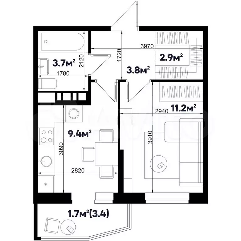 1-к. квартира, 31 м, 3/9 эт. - Фото 0