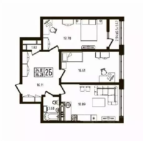 2-к кв. Адыгея, Майкоп  (76.28 м) - Фото 1